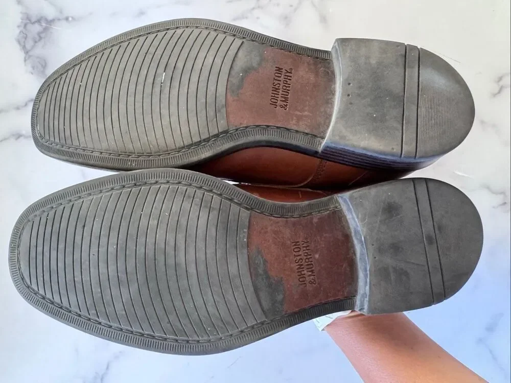 Johnston & Murphy men’s size 11 brown loafers dressy lace up shoes square rounde